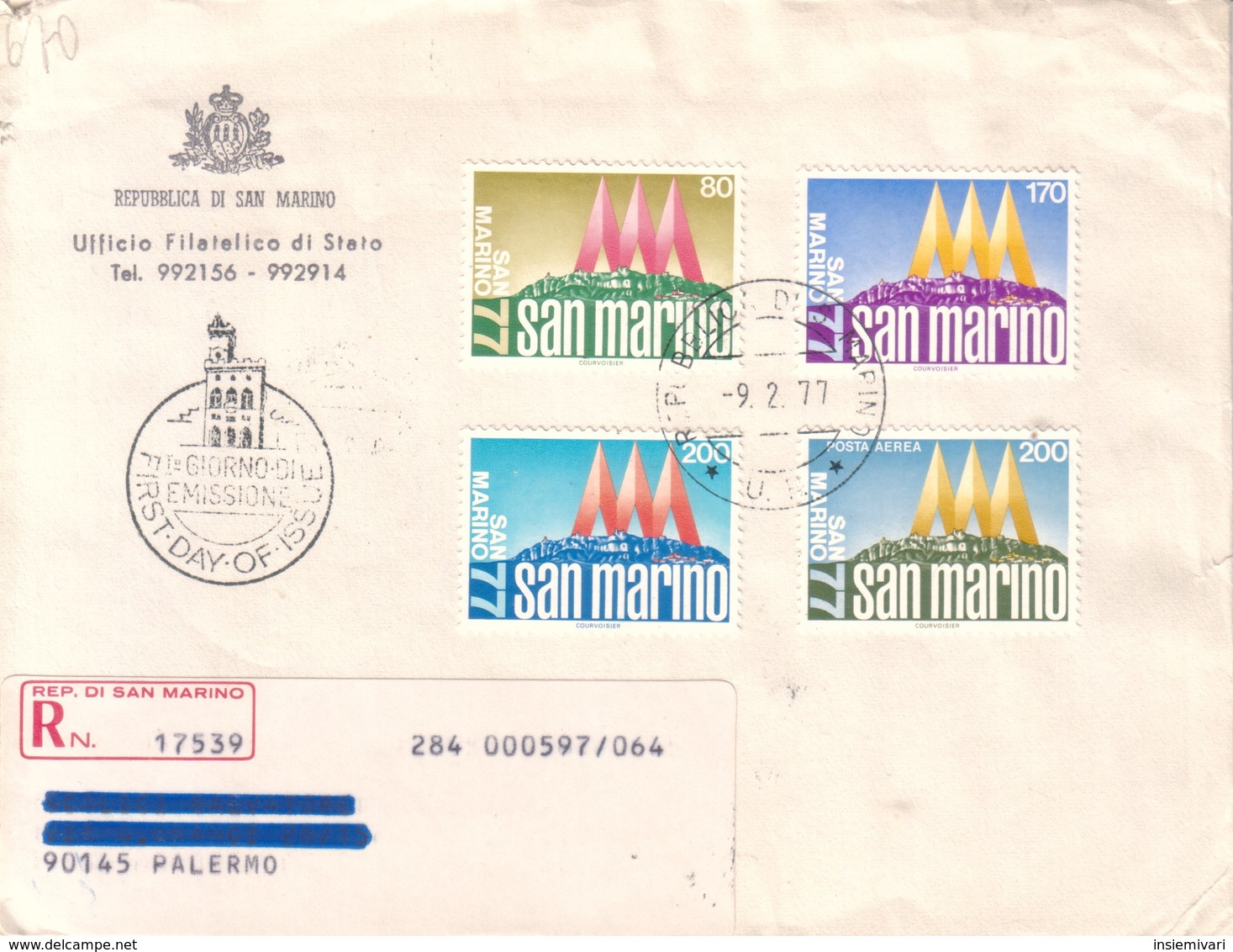 1977 SAN MARINO - FDC AASFN Manifestazione Filatelica San Marino Con POSTA AEREA 1977.Raccomandata. - FDC