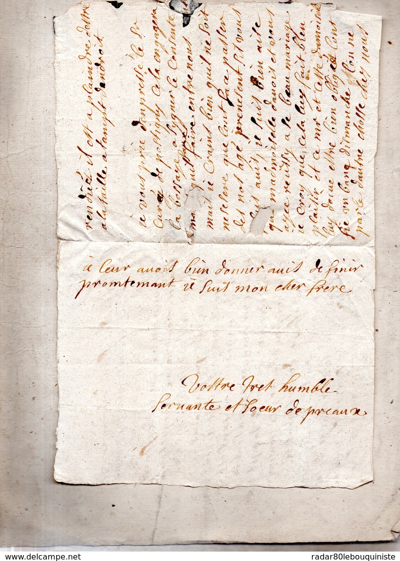 L.A.S. DE PREAUX,lettre à Monsieur DU Motté Conseiller élu à FALAISE.(vers 1740) - Other & Unclassified