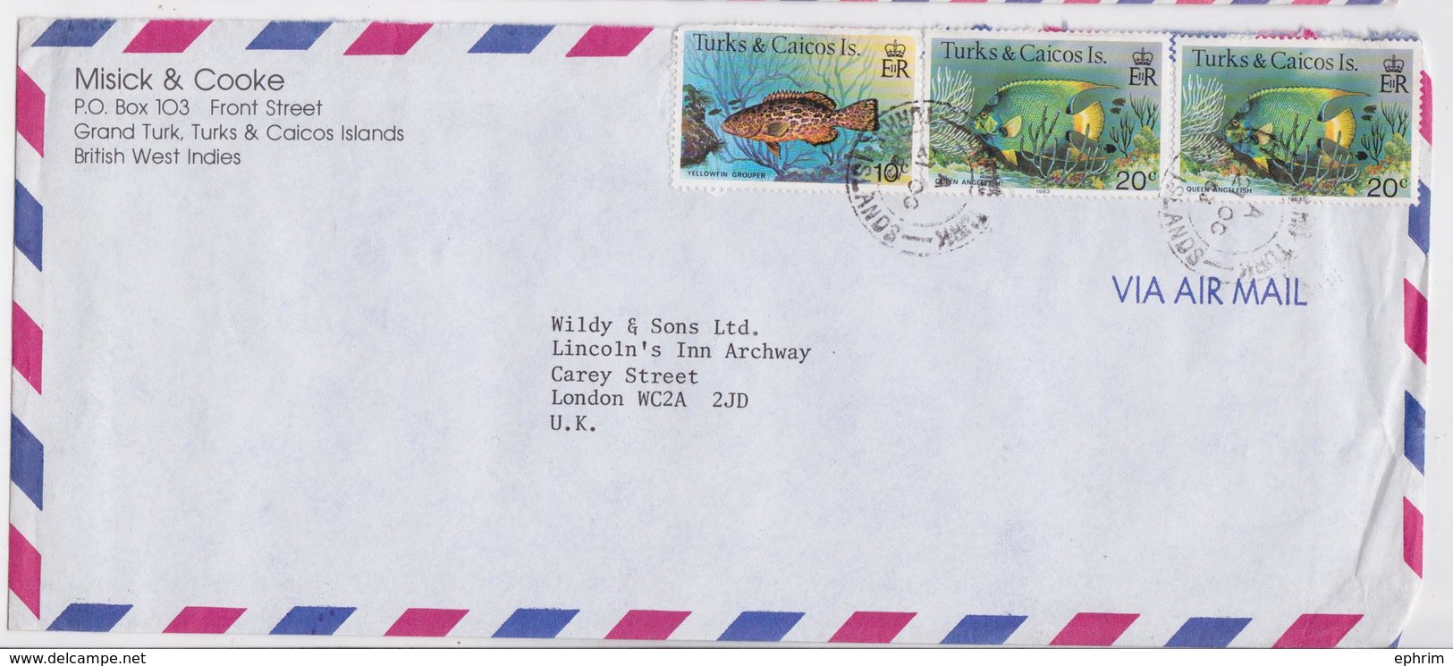 Turks And Caicos Islands Grand Turk BWI Enveloppe Lettre Affranchissement Timbre Fish Stamp Cover - Turks & Caicos (I. Turques Et Caïques)