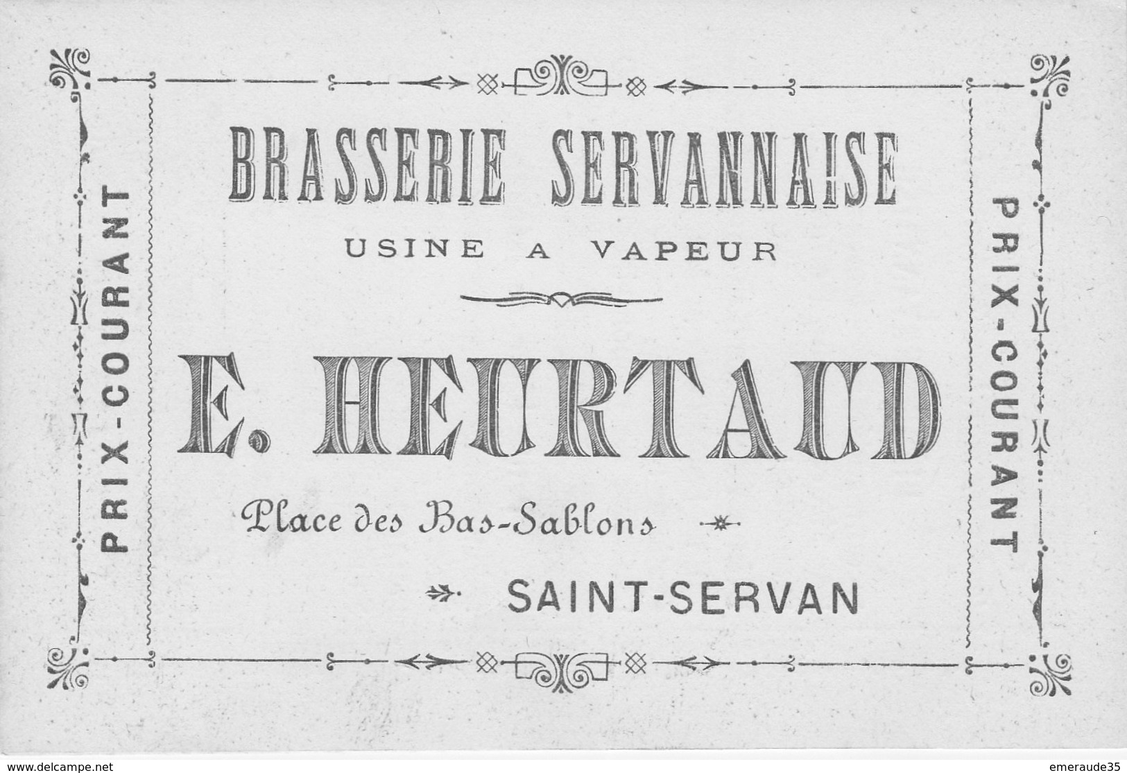 BRASSERIE SERVANNAISE Usine à Vapeur E HEURTAUD SAINT SERVAN - Cartes De Visite