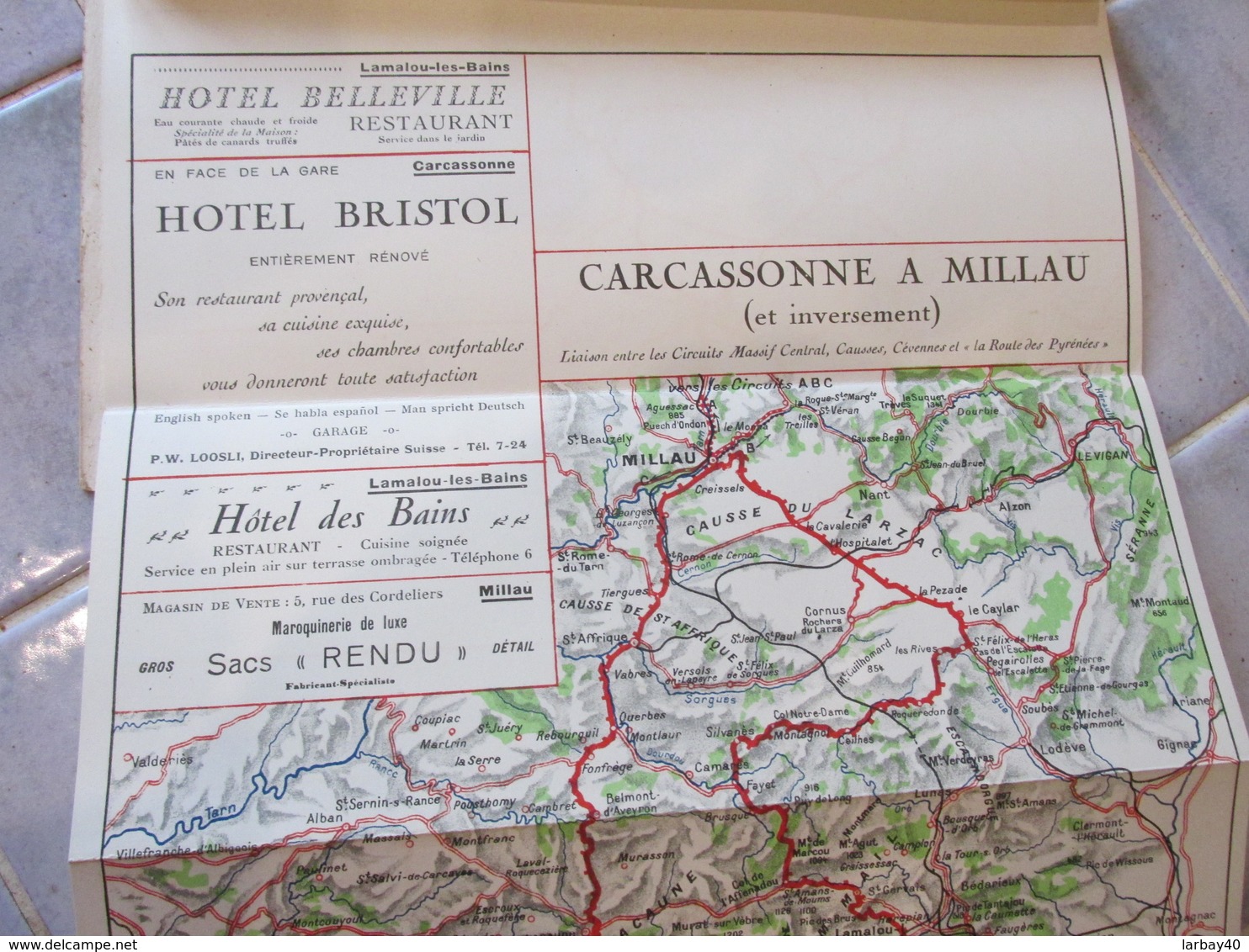 Carte Itineraire Ancienne  Services D Auto Cars Des Chemins De Fer Du Midi Carcassonne A Millau - Cartes Routières