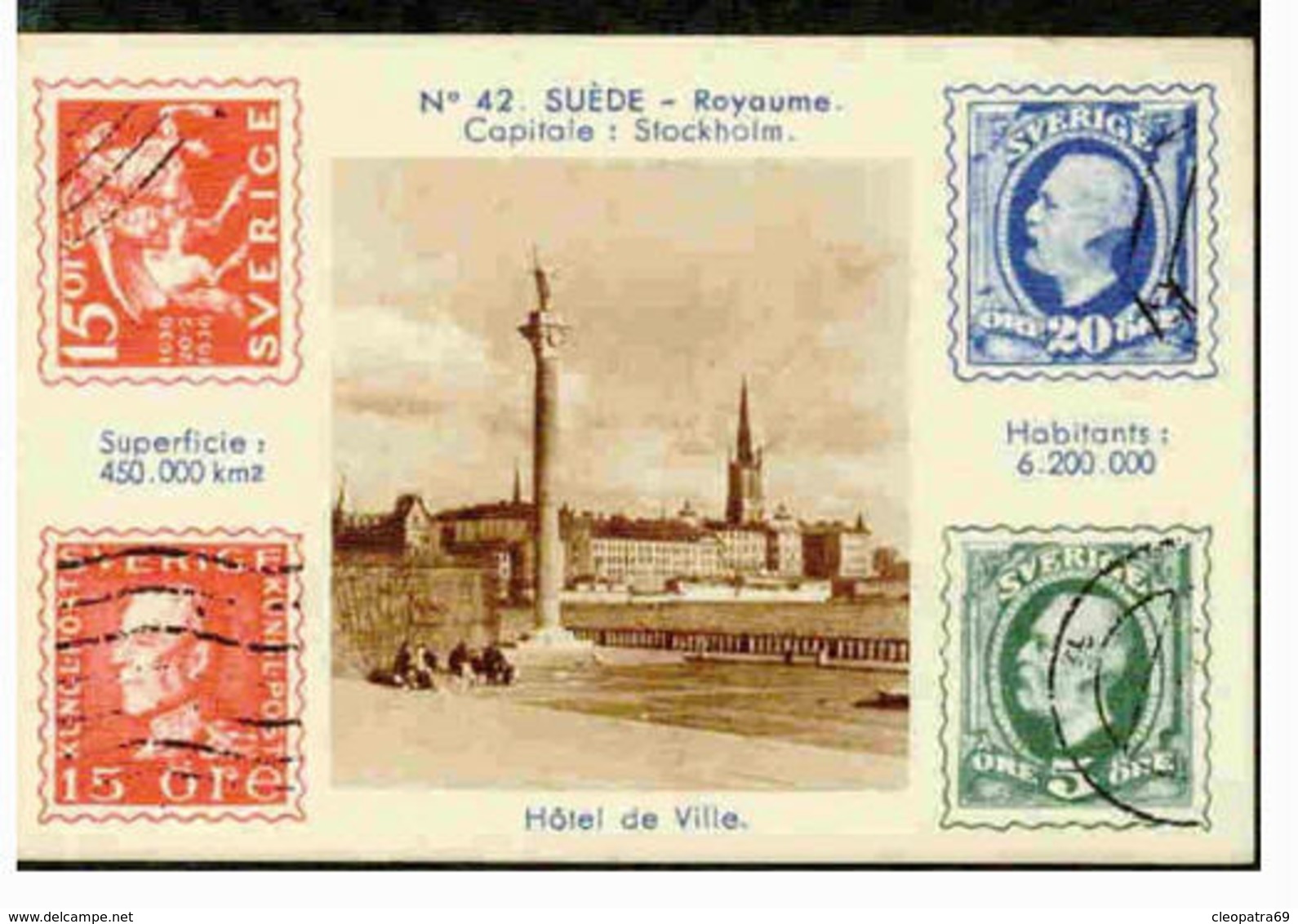 SWEDEN 1900'S SCENIC PHOTO STAMP ON STAMP 2.5x3.5 TRADING CARD S12937-1 - Timbres (représentations)