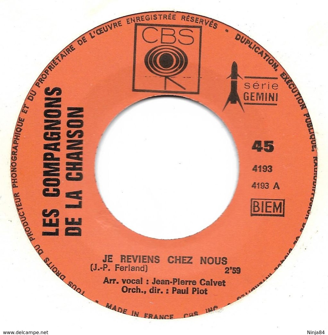 SP 45 RPM (7") Les Compagnons De La Chanson  "  Je Reviens Chez Nous  " - Autres - Musique Française