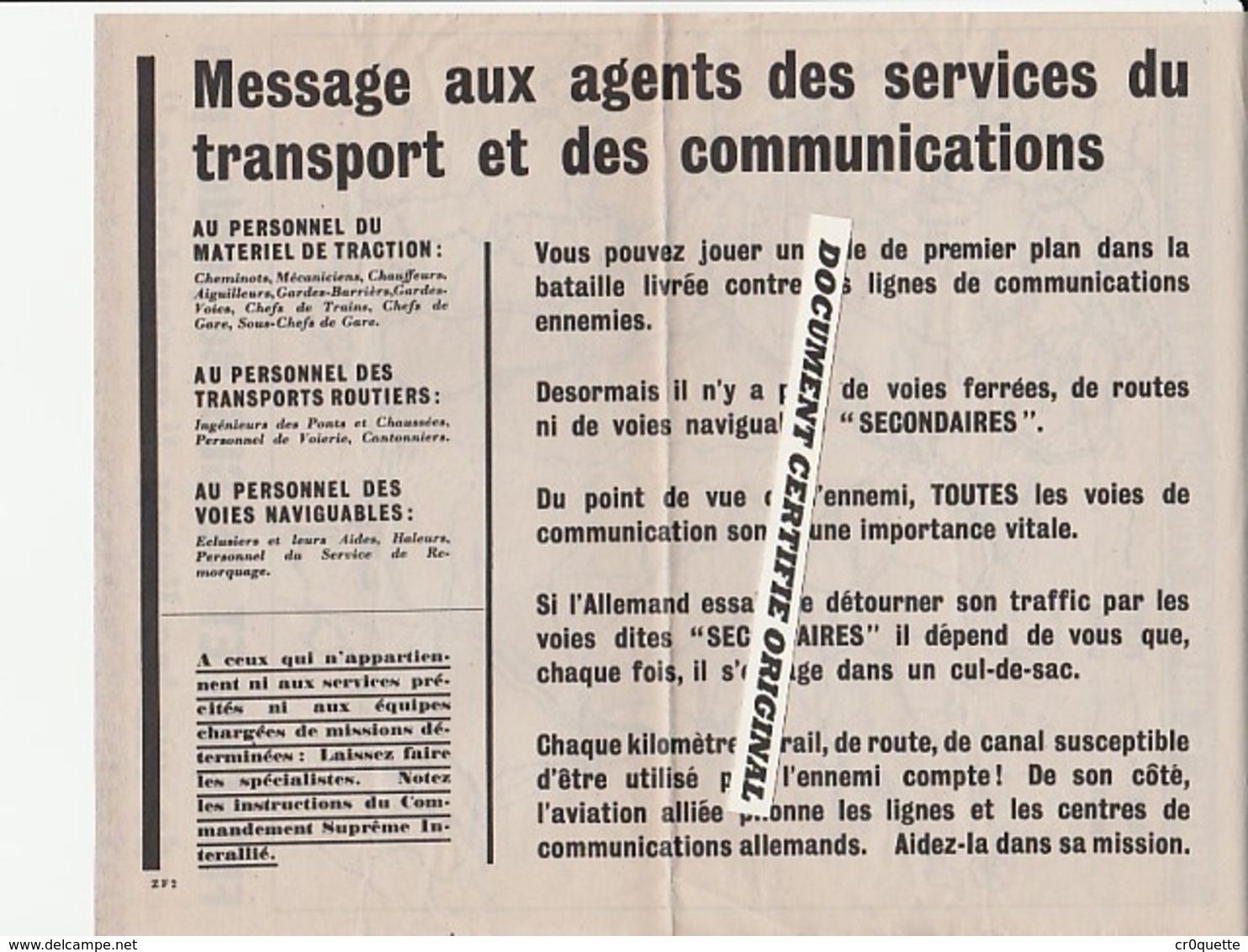 TRACT 39/45 - MESSAGE AUX FRANCAIS Et AUX BELGES - Historical Documents