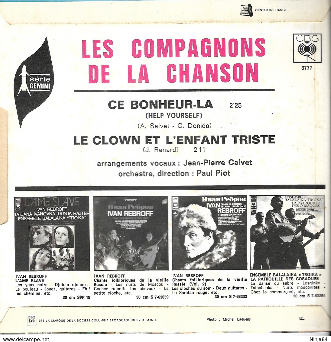 SP 45 RPM (7")  Les Compagnons De La Chanson  "  Ce Bonheur - Là  " - Autres - Musique Française