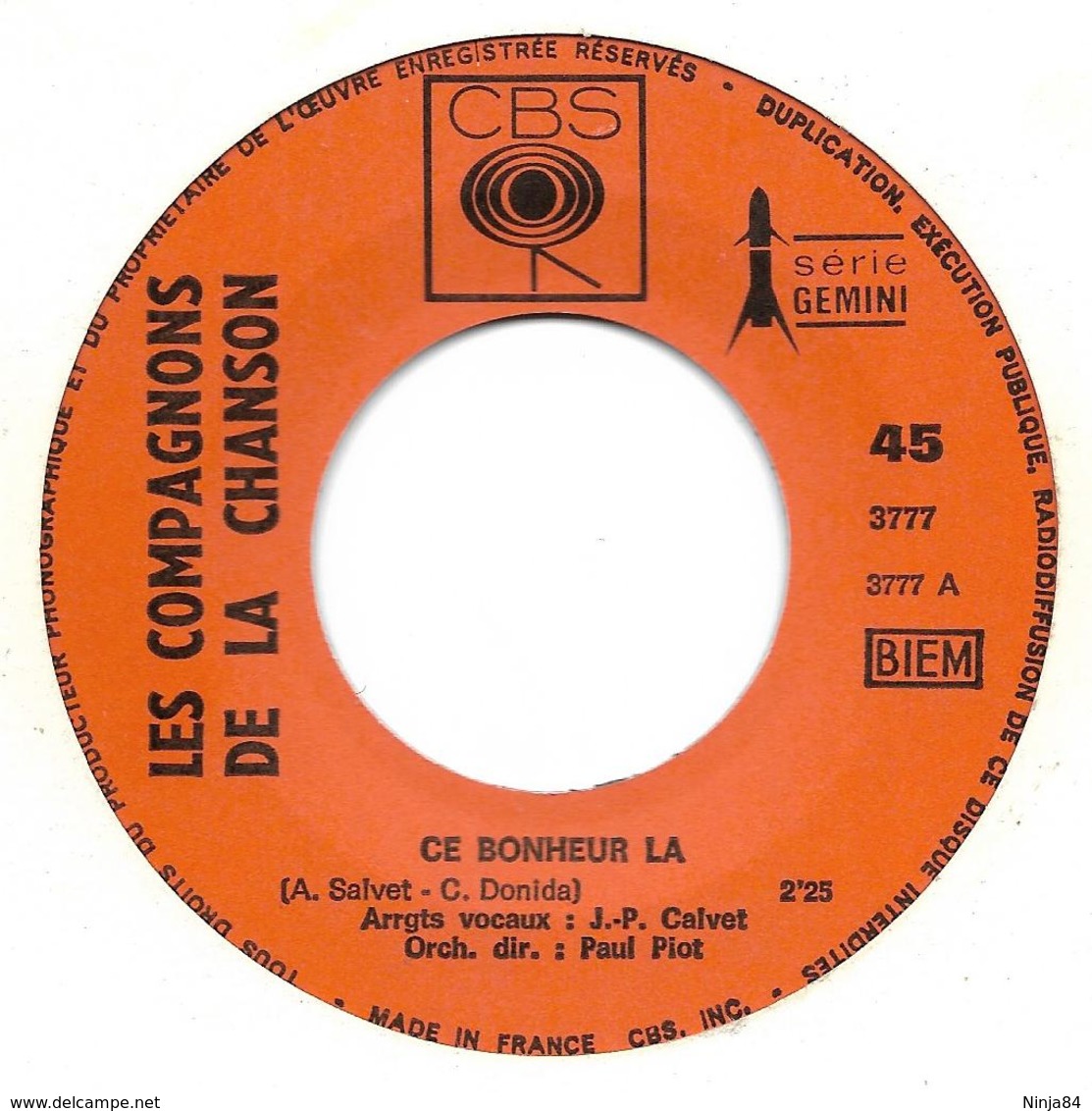 SP 45 RPM (7")  Les Compagnons De La Chanson  "  Ce Bonheur - Là  " - Autres - Musique Française