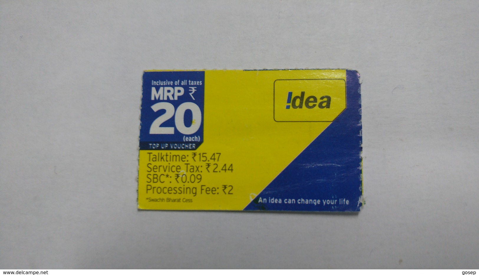 India-idea-talking1547-card-(32t)-(mrp20)-(606028990811670)-(bangalore)-(4/2016)-card Used+1 Card Prepiad Free - Indien