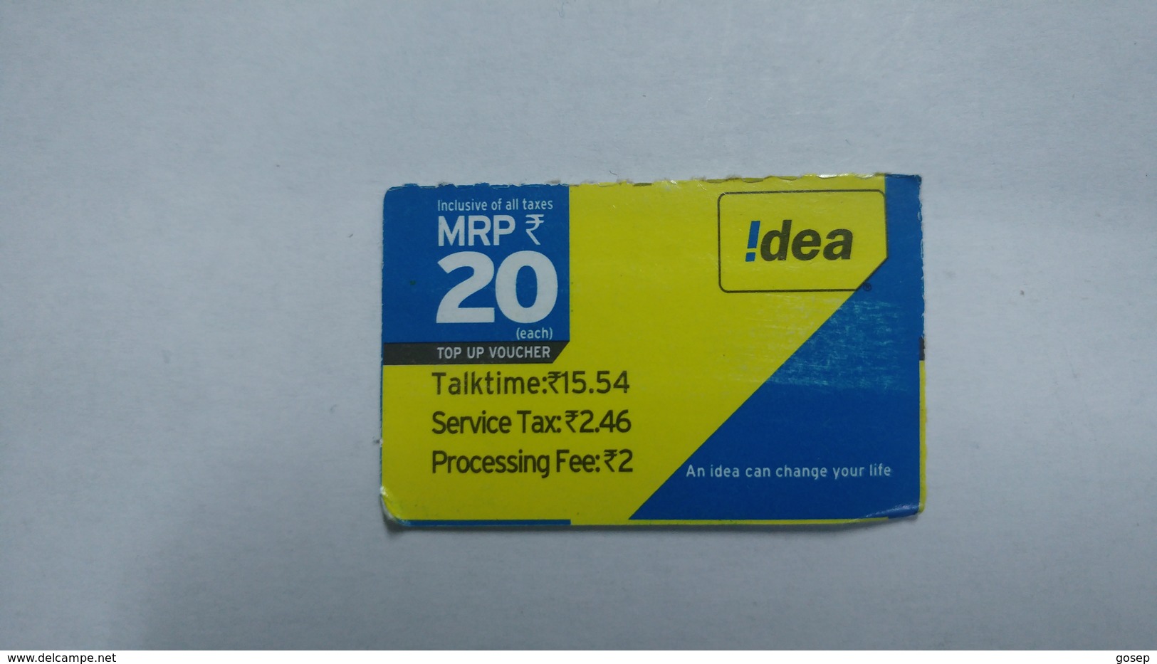 India-idea-talking1554-card-(32w)-(mrp20)-(184649599108940)-(bangalore)-(9/2015)-card Used+1 Card Prepiad Free - Indien