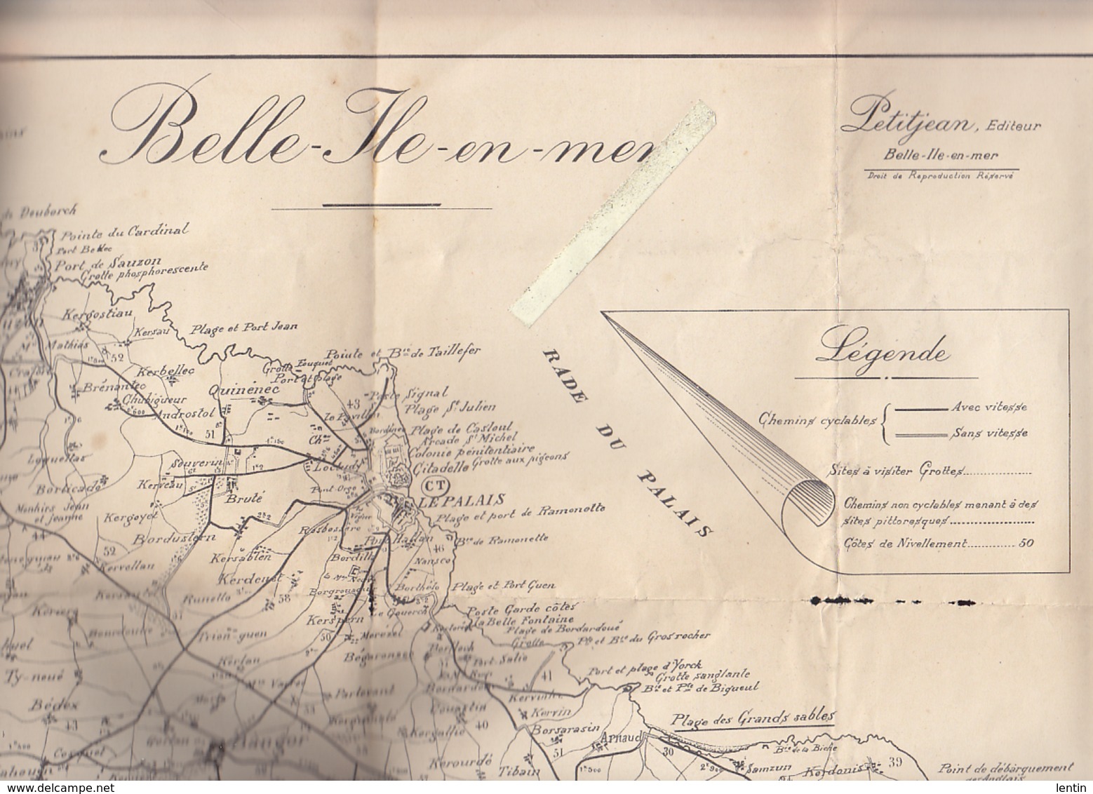 Belle Ile En Mer 56 - Plan - Carte De L'ile édité Par Petitjean - Avec Chemins Cyclables Avec Vitesse Et Sans Vitesse - Autres Plans