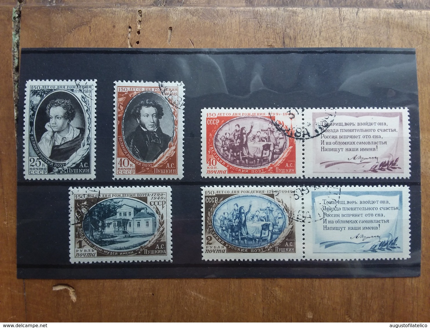 RUSSIA 1949 - 150° Anniversario Nascita Posta A. Puschkin - Nn. 1341/45 Timbrati + Spese Postali - Usati