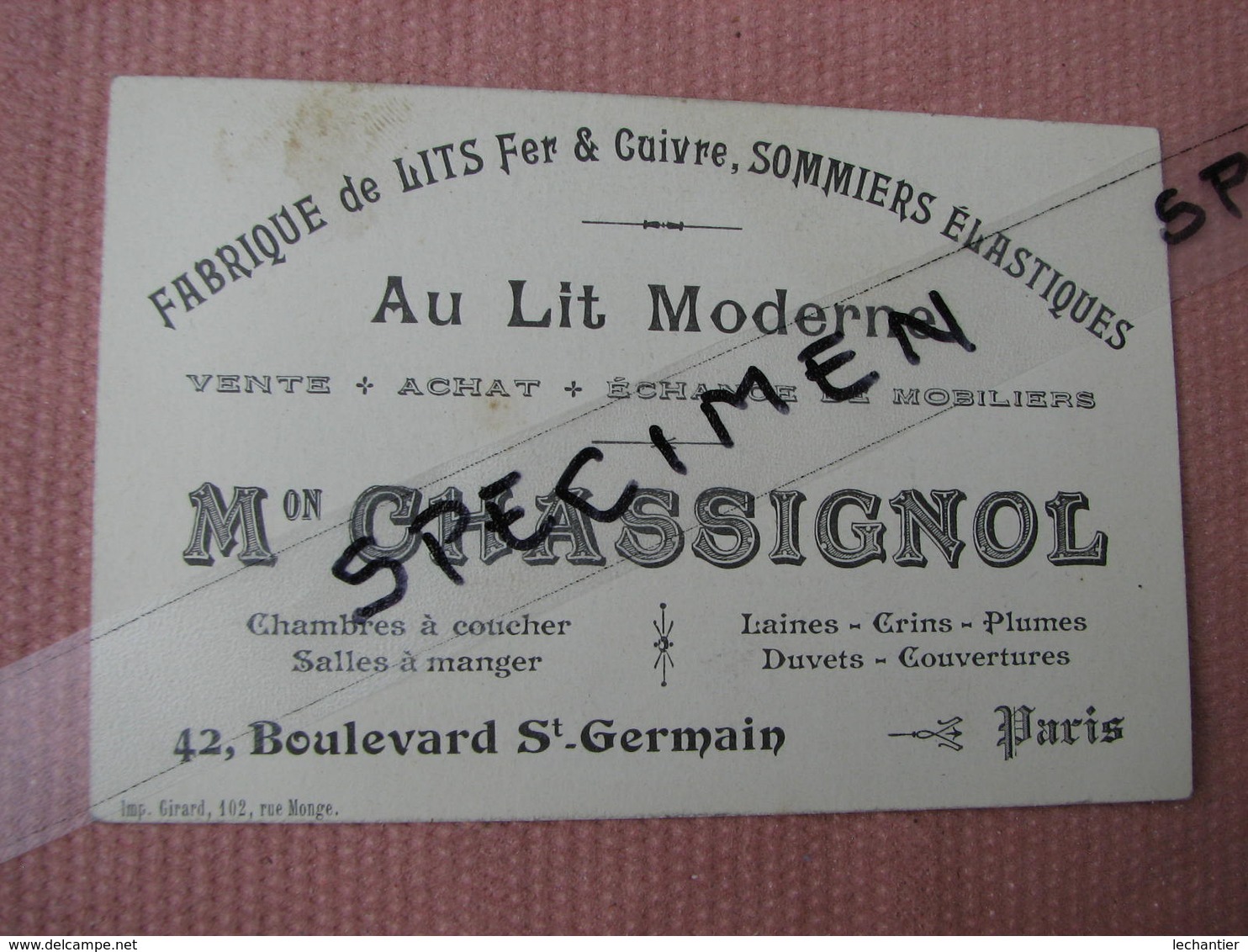 Carte Commerciale Avec Enveloppe 22/05/1918 "Au Lit Moderne" 42 Bld. St. Germain Paris "AU LIT MODERNE" - Materiaal En Toebehoren