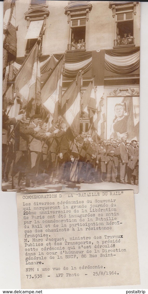 COMMEMORATION DE LA BATAILLE DU RAIL 20 EME ANNIVERSAIRE  DE LA LIBERATION DE PARIS  MARC JACQUET SNCF - Guerra, Militares