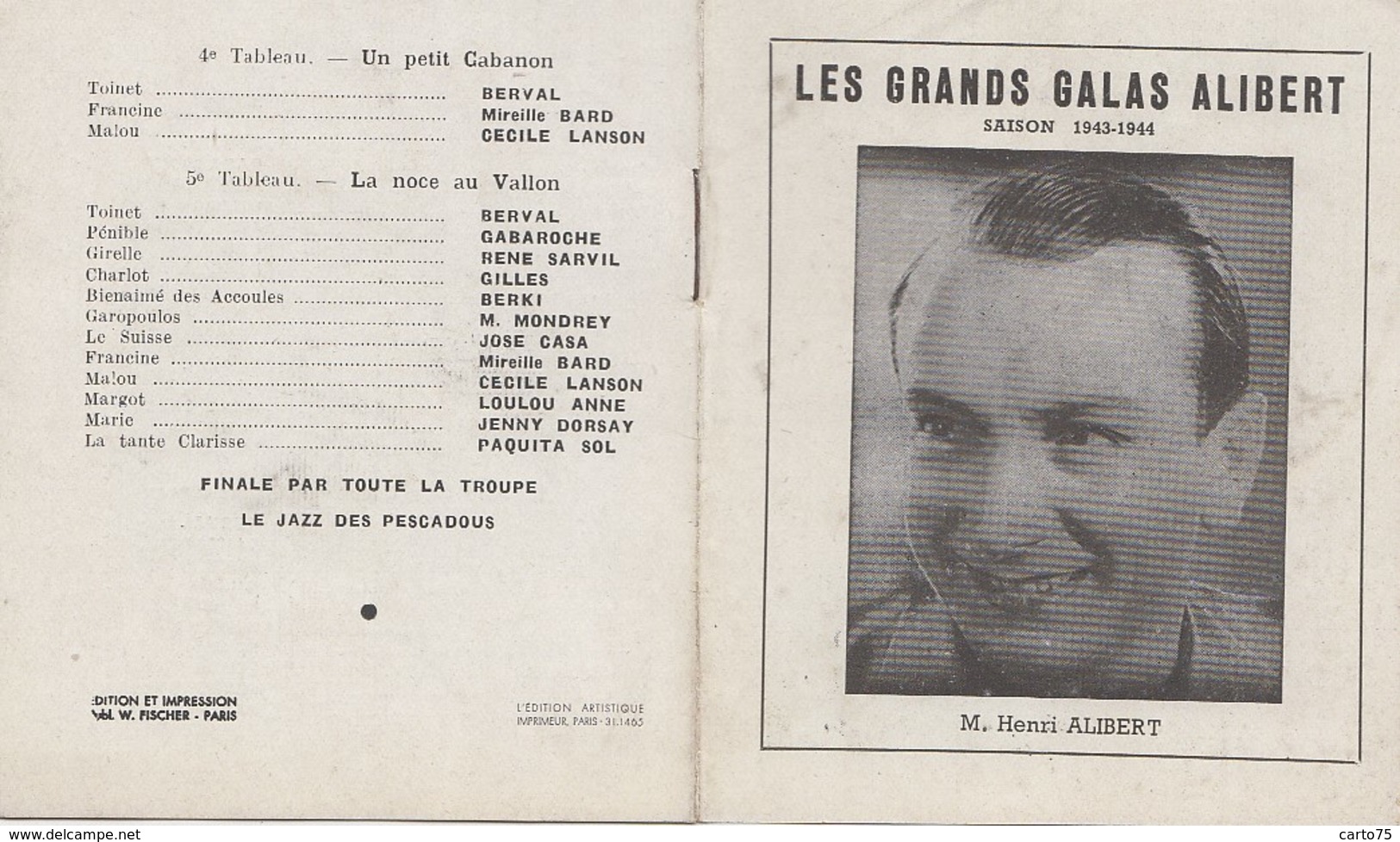 Vieux-Papiers - Programme - Les Grands Galas Alibert 1943-1944 - Opérette Marseillaise Vincent Scotto - Programmes