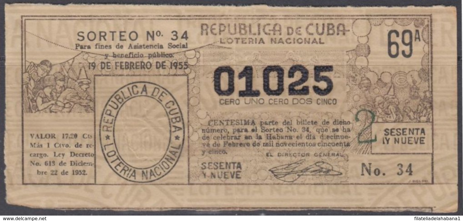 LOT-385 CUBA REPUBLIC OLD LOTTERY SORTEO ESPECIAL DE LOTERIA No.34. - Lottery Tickets