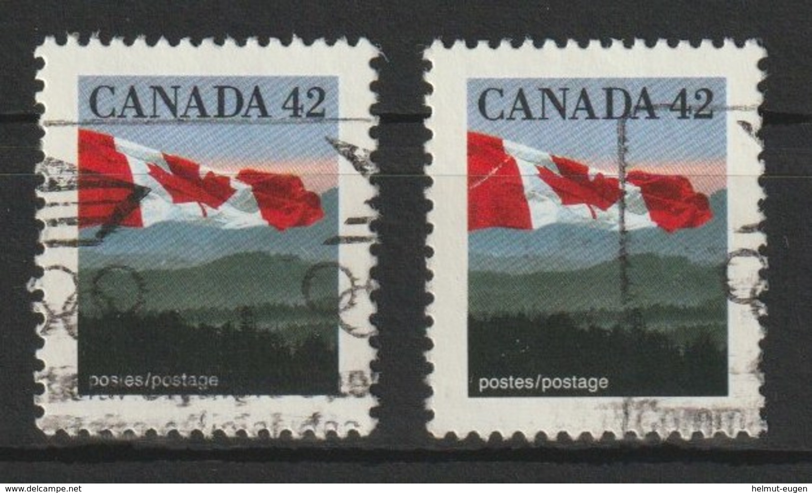 MiNr. 1261 Kanada (Dominion), 1991, 27. Dez. Freimarke: Staatsflagge. Odr.; Papier Fl.; A = Vierseitig Gez. K 13:13. - Gebruikt