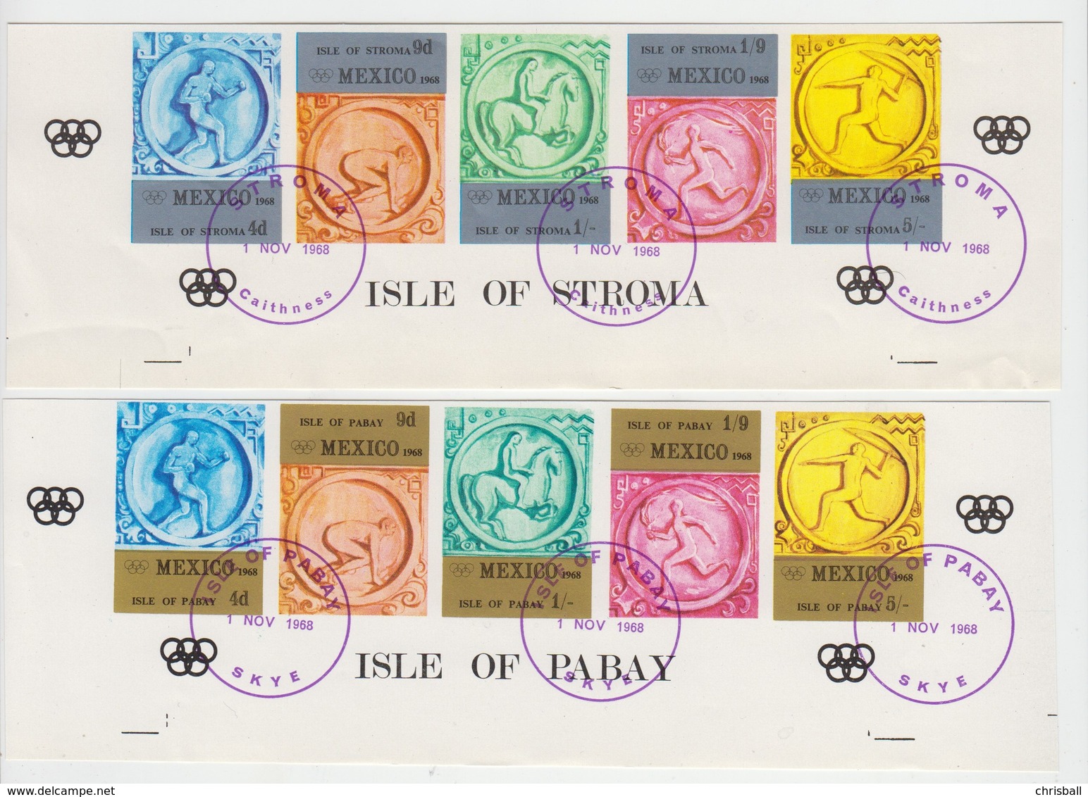 Isle Of Pabay  1968 Mexico Olympics Set Of 10 - Imperf. Used (Bottom Strip) - Emissions Locales