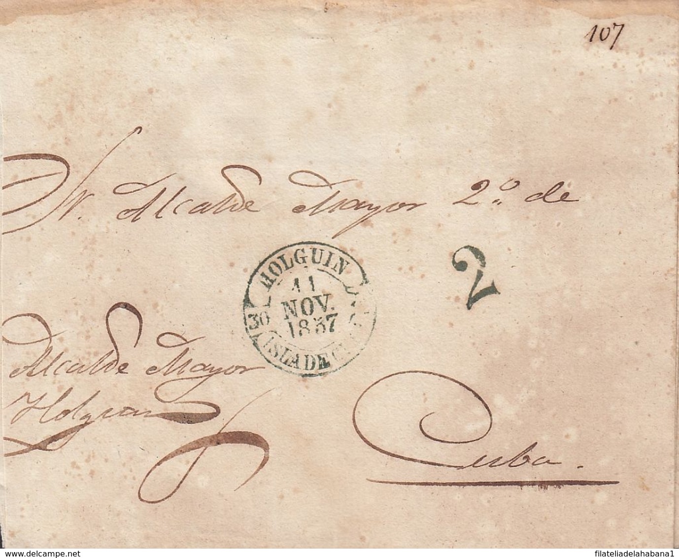 PREFI-676 CUBA SPAIN STAMPLESS PREFILATELIA. 1857. BAEZA HOLGUIN VERDE A SANTIAGO DE CUBA. - Prephilately