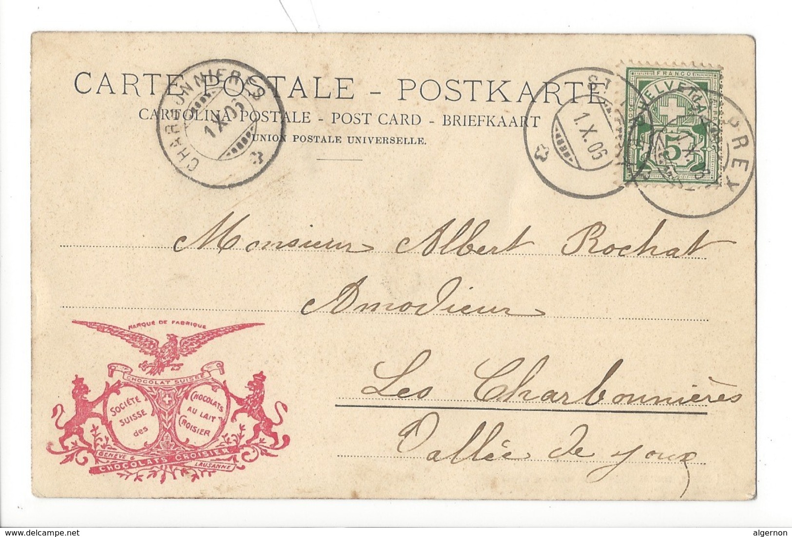 21083 -   Bex Et Les Diablerets + Cachet Société Suisse Des Chocolats Croisier - Bex