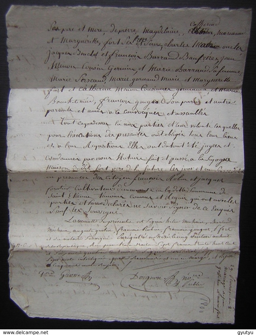 Deux Sèvres L'an 8, Mariage De Jean Goffichon Et Marie Fort - Manuscrits