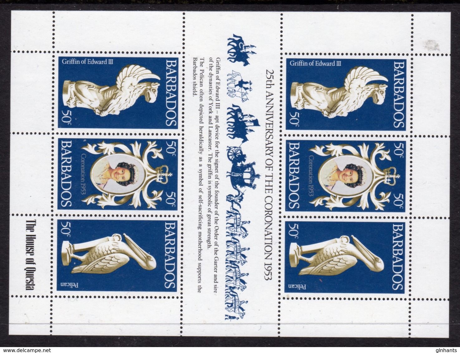 BARBADOS - 1978 CORONATION JUBILEE ANNIVERSARY SHEETLET (6V) FINE MNH ** SG 597-599 X 2 - Barbados (1966-...)