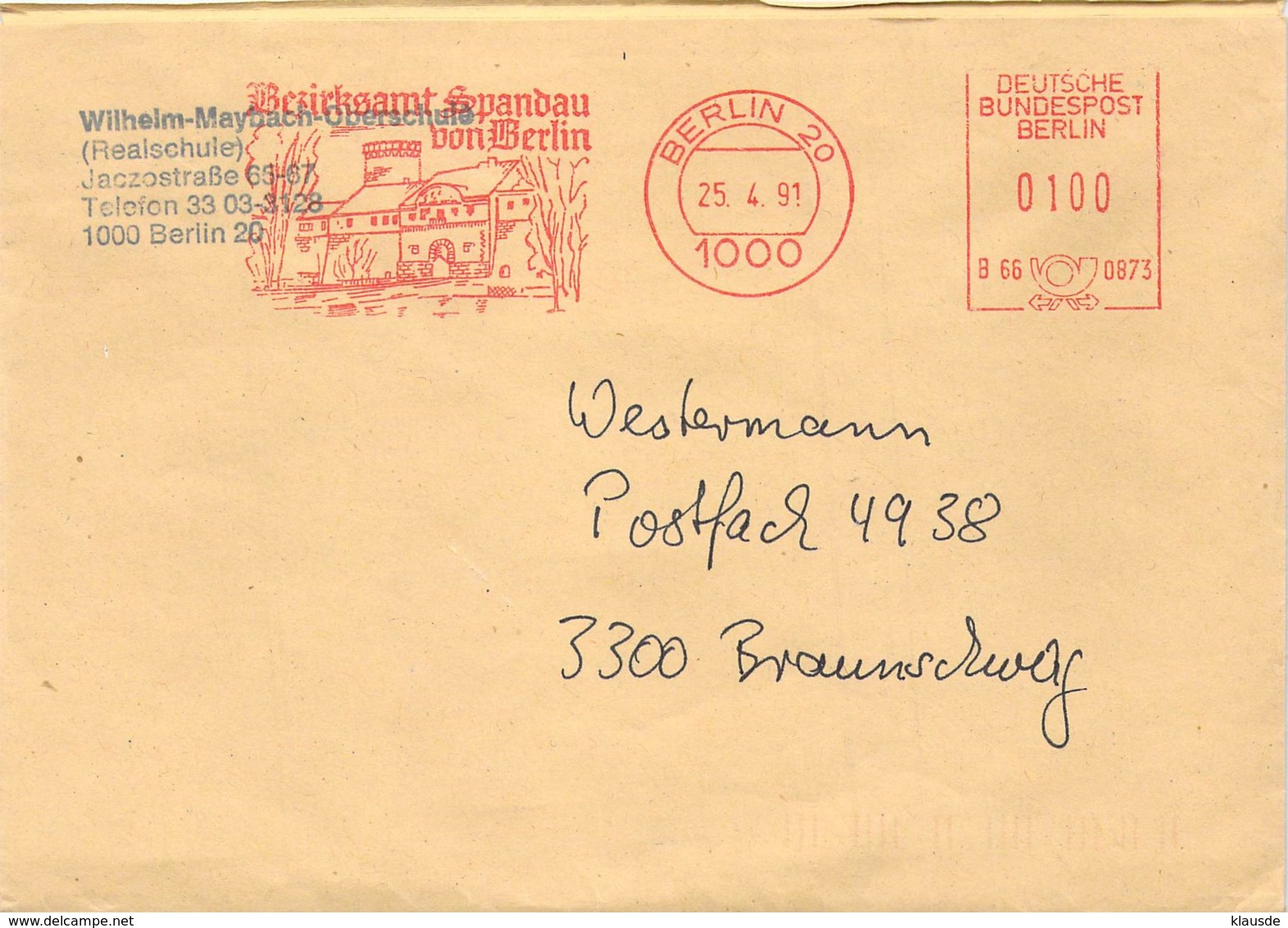 100 Pfg.AFS 1991 Bezirksamt Berlin-Spandau - Maschinenstempel (EMA)