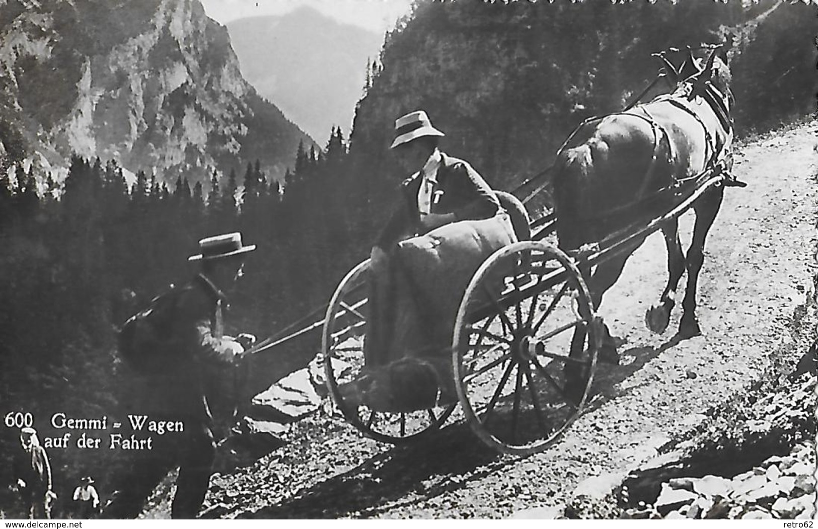 GEMMIPASS → Pferdegespann Mit Touristin Und Berggänger, Fotokarte Ca.1940  ►RRR◄ - Sonstige & Ohne Zuordnung