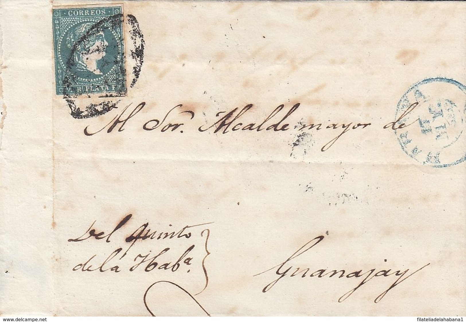 1857-H-312 CUBA SPAIN. ANTILLAS. 1857. ISABEL II. Ant.7. CARTA DE LA HABANA A GUANAJAY. - Prephilately