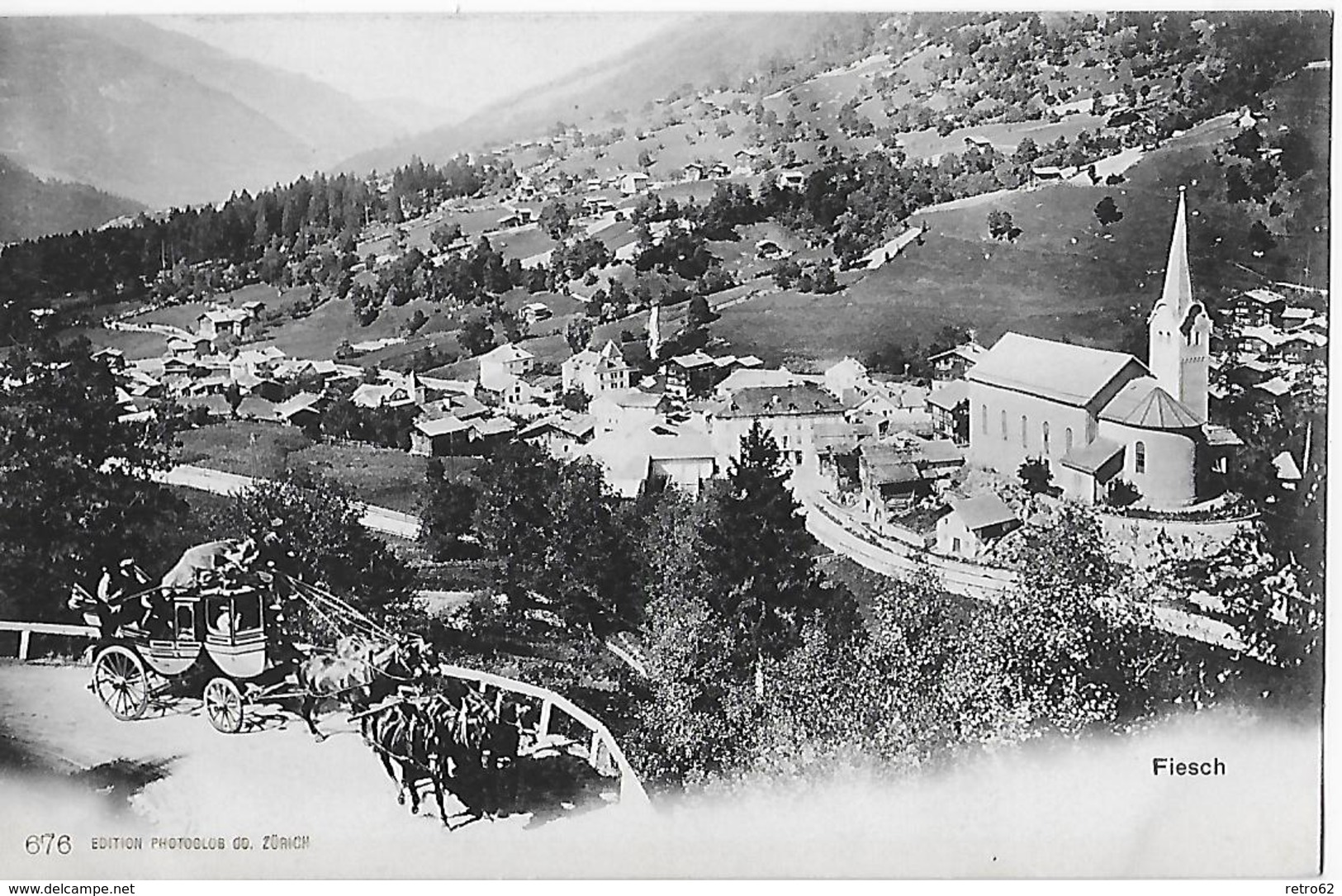 FIESCH (OBERWALLIS) → Dorfpartie Bei Der Kirche Mit Postkutsche Ca.1900 ►RRR◄ - Fiesch