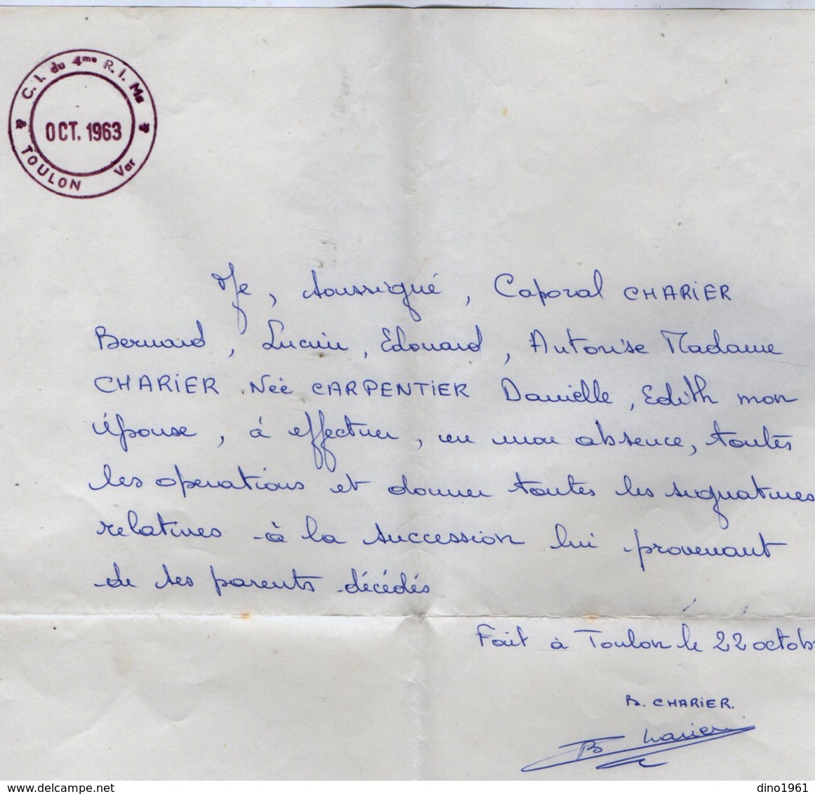 VP13.575 - TOULON & SAINT ANDRE LEZ LILLE 1963 - Lettre Du Caporal CHARIER Du 4 ème Rgt D'Infanterie De Marine - Documents