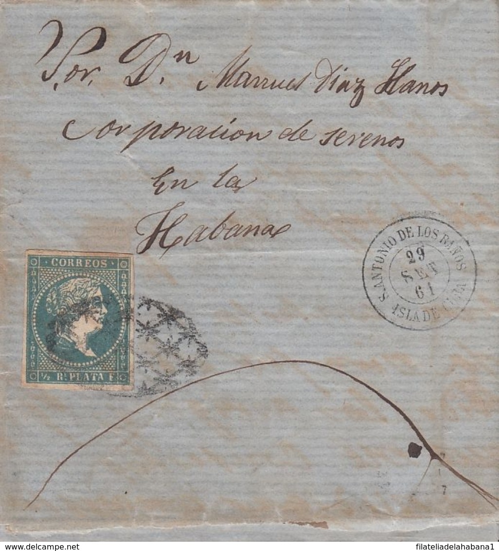 1857-H-319 CUBA SPAIN. ANTILLAS. 1857. ISABEL II. Ant.7. CARTA PRIVADA DE S. ANTONIO DE LOS BAÃ‘OS A LA HABANA. SEPTIEMB - Prephilately