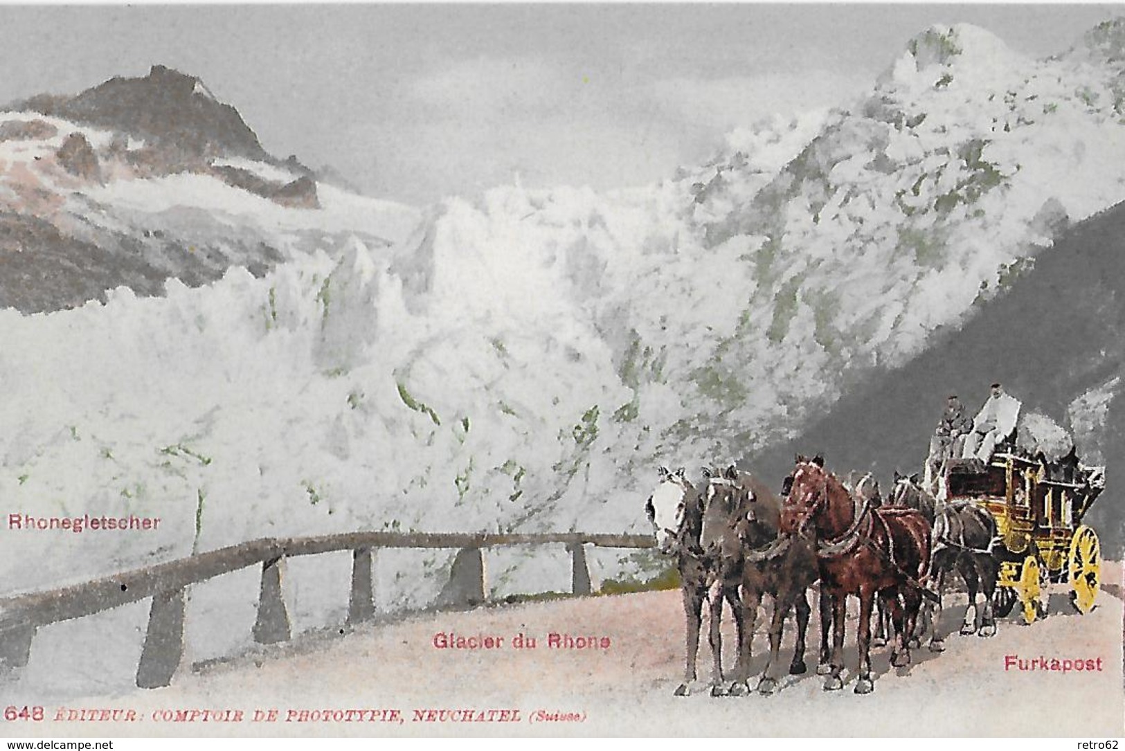 FURKASTRASSE - 5er Pferdegespann Beim Rhonegletscher, Ca.1900 - Otros & Sin Clasificación