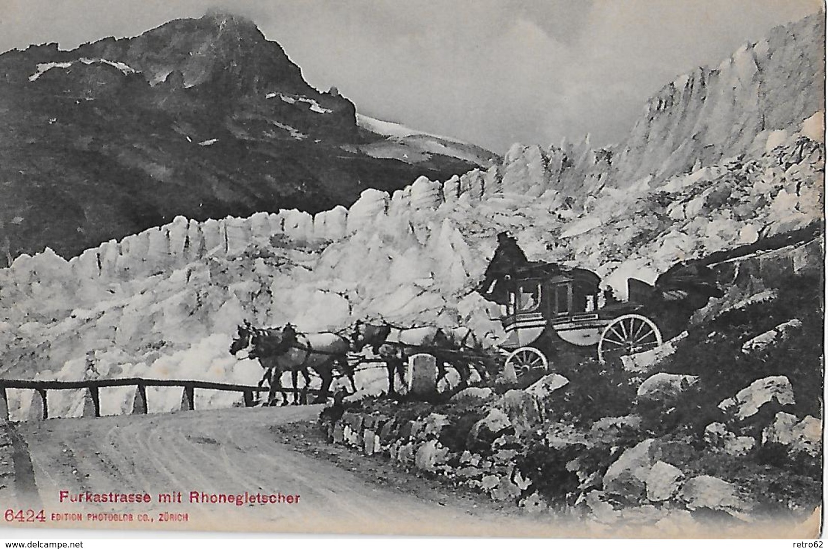 FURKASTRASSE - 5er Pferdegespann Beim Rhonegletscher In De Kehre, Ca.1910 - Autres & Non Classés
