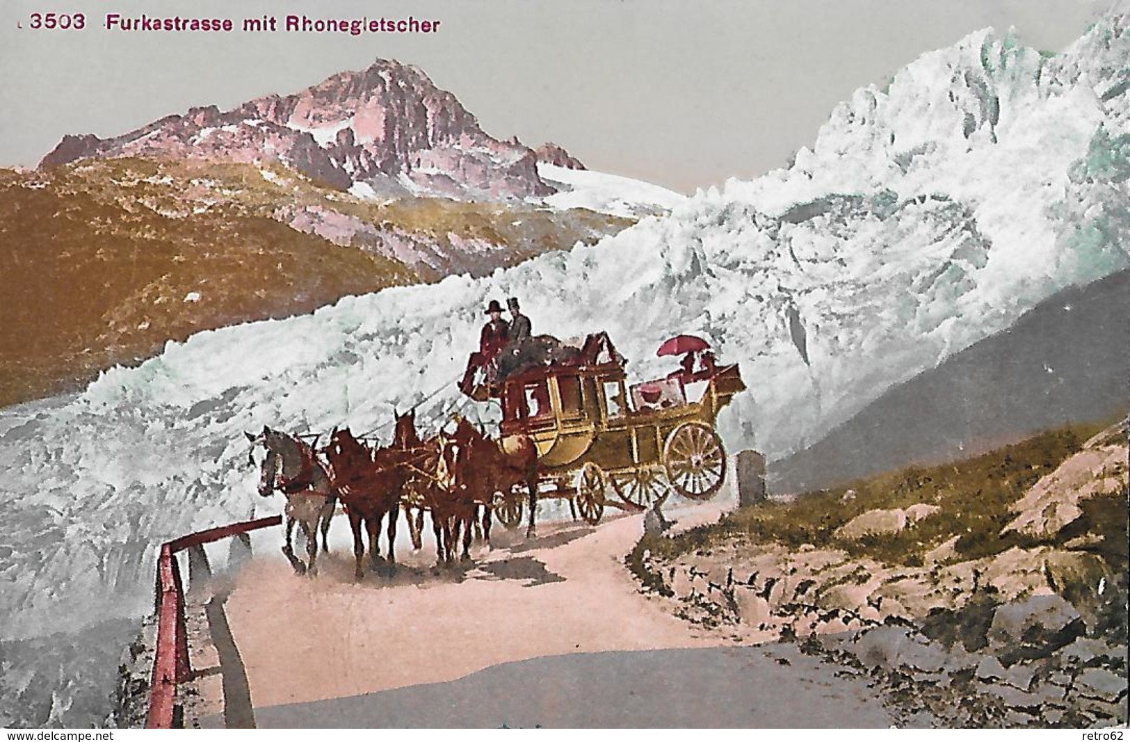 FURKASTRASSE - 5er Pferdegespann Beim Rhonegletscher Ca.1910 - Sonstige & Ohne Zuordnung