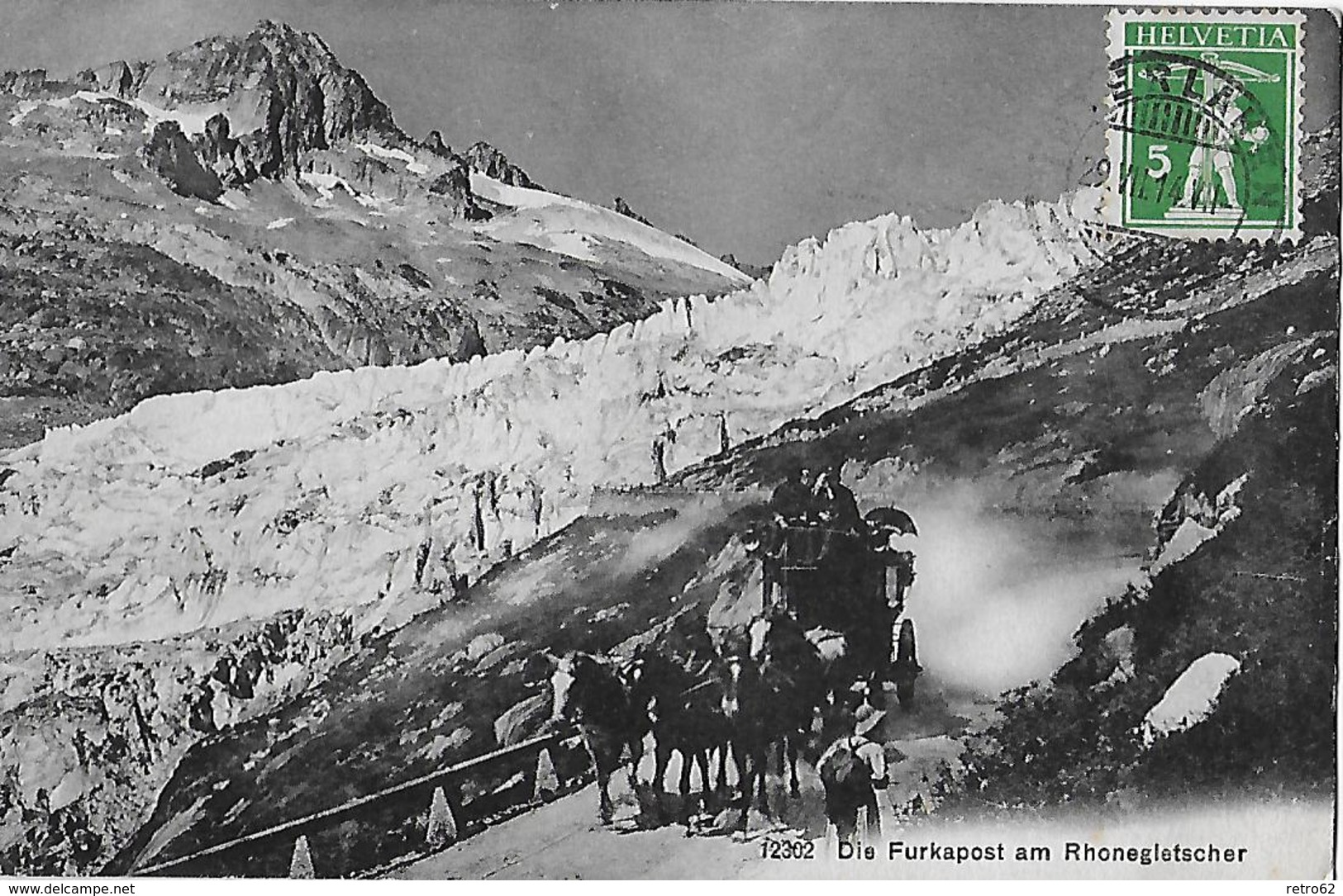 FURKASTRASSE - 5er Pferdegespann Beim Rhonegletscher Mit Touristen Anno 1914 - Autres & Non Classés