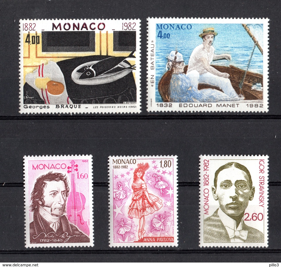 Principato Di  MONACO :   Anniversari Della Nascita Di Celebrità - 5  Val. MNH**   08.11.1982 - Nuovi