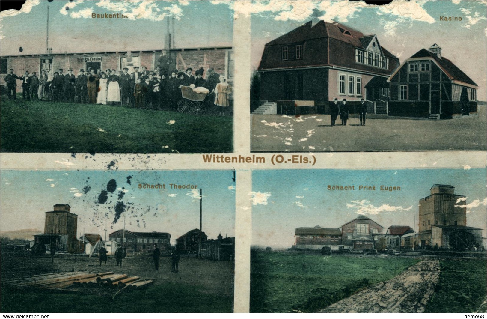 Mine De Potasse D'Alsace Multi-vues De Wittenheim   Carte Rognée 1914 - Wittenheim