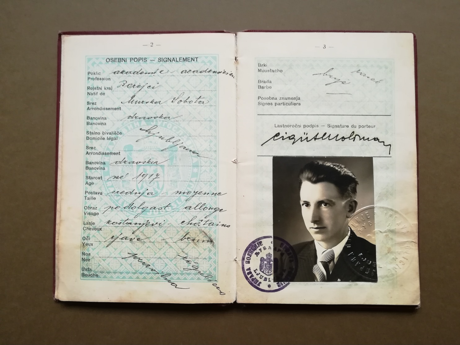 1938 YUGOSLAVIA KINGDOM Passport Male Visa Poland Expired 1938 SEE PHOTOS FOR CONDITION - Historische Dokumente