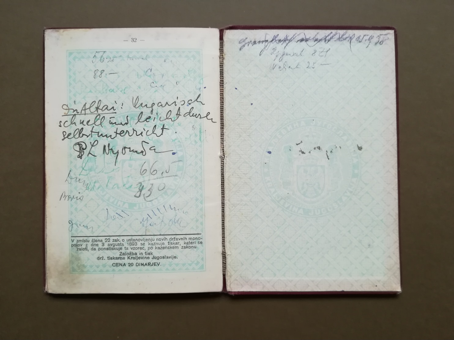 1938 YUGOSLAVIA KINGDOM Passport Male Visa Poland expired 1938 SEE PHOTOS FOR CONDITION