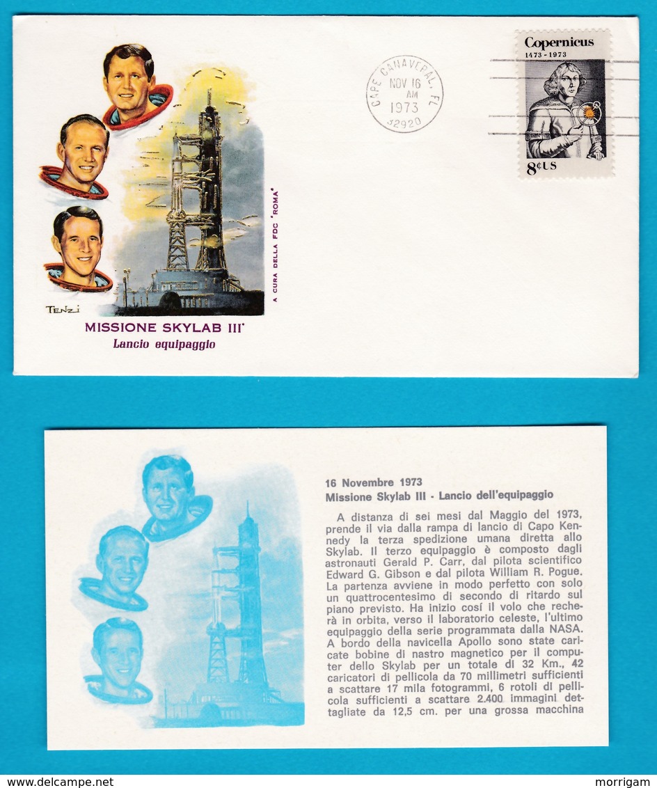 1973 FDC Roma Missione Skylab III Spazio Space America 4 Buste Con Cartolina - Stati Uniti