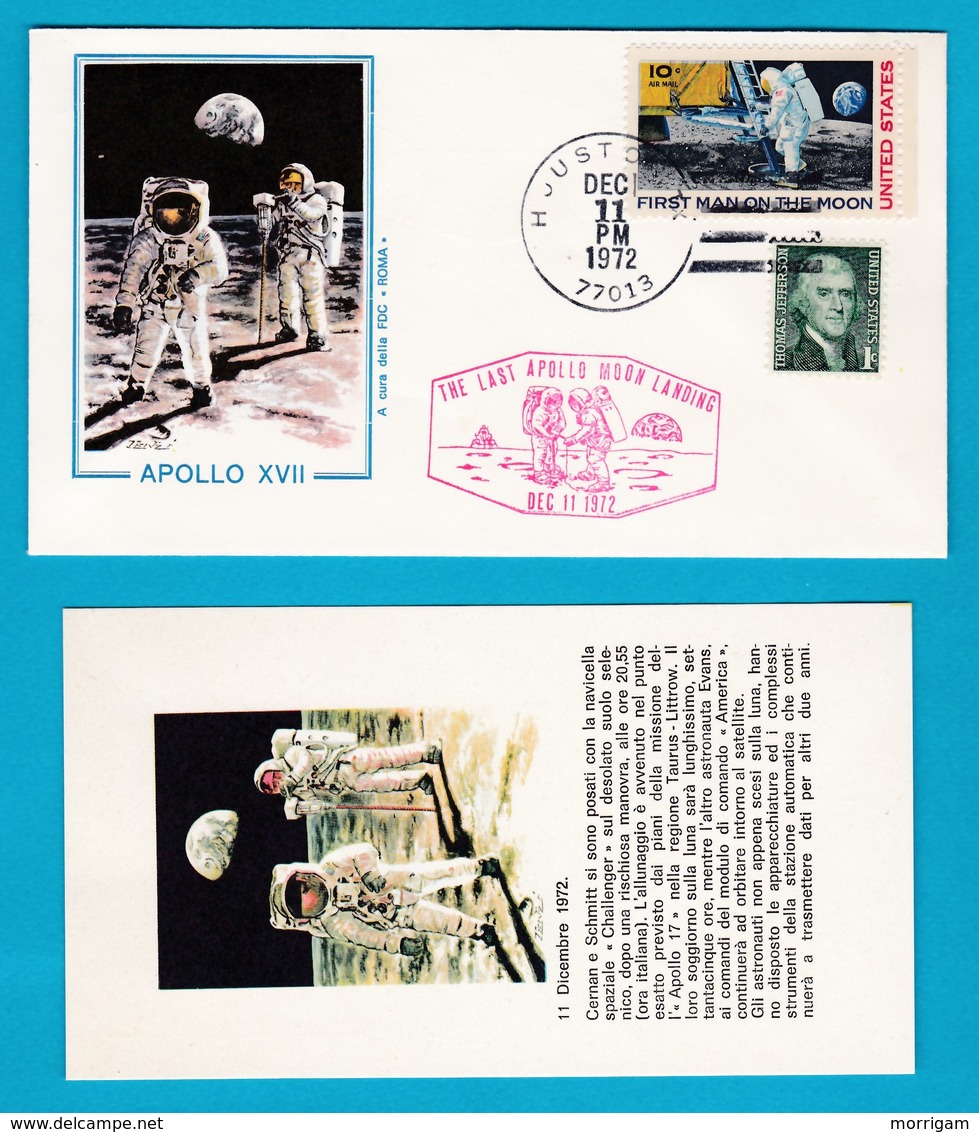 1972 / 75 FDC Roma Missione Apollo XVII E Missione Apollo Soyuz Space 8 Buste Con Cartolina - Stati Uniti