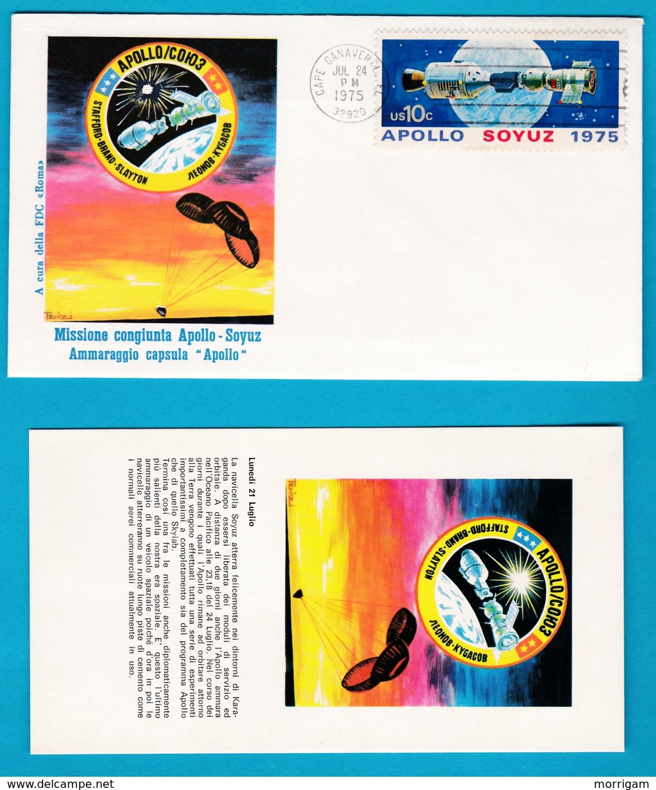 1972 / 75 FDC Roma missione Apollo XVII e missione Apollo Soyuz space 8 buste con cartolina