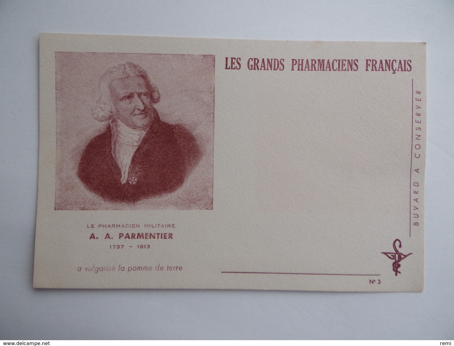 BUVARD Les GRANDS PHARMACIENS FRANCAIS A.A.PARMENTIER 1737 1813 Pharmacie Pharmacien - Produits Pharmaceutiques