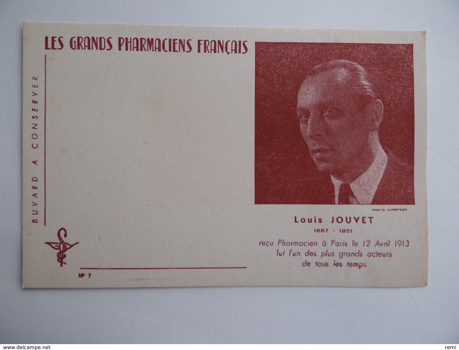 BUVARD Les GRANDS PHARMACIENS FRANCAIS Louis JOUVET 1887 1951 Acteur Pharmacie Pharmacien - Produits Pharmaceutiques