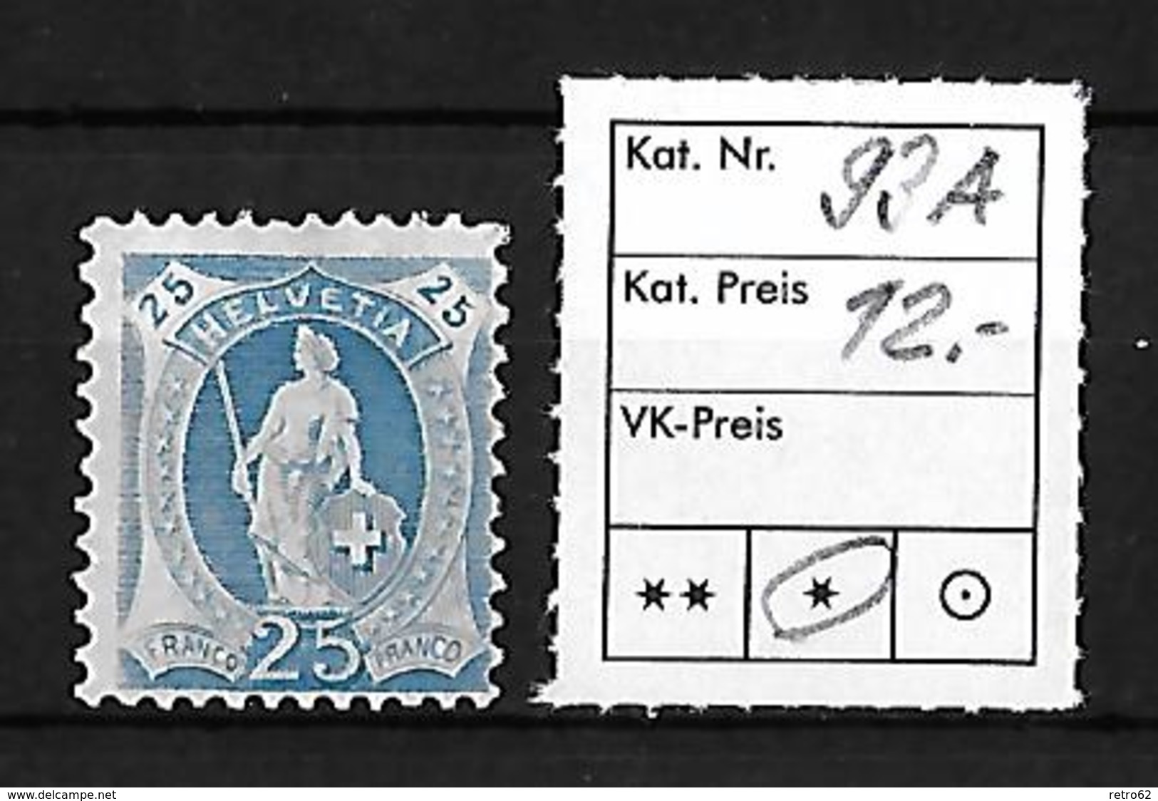 1882-1904 STEHENDE HELVETIA → SBK-93A* - Unused Stamps