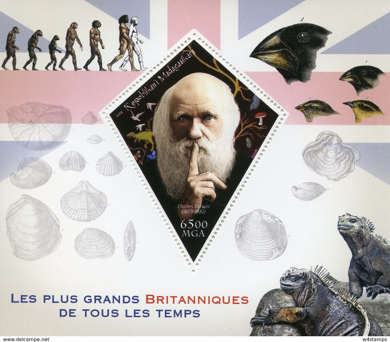 Madagascar 2018 MNH Famous Britons Charles Darwin 1v S/S Science Evolution Finches Birds Seashells Stamps - Other & Unclassified