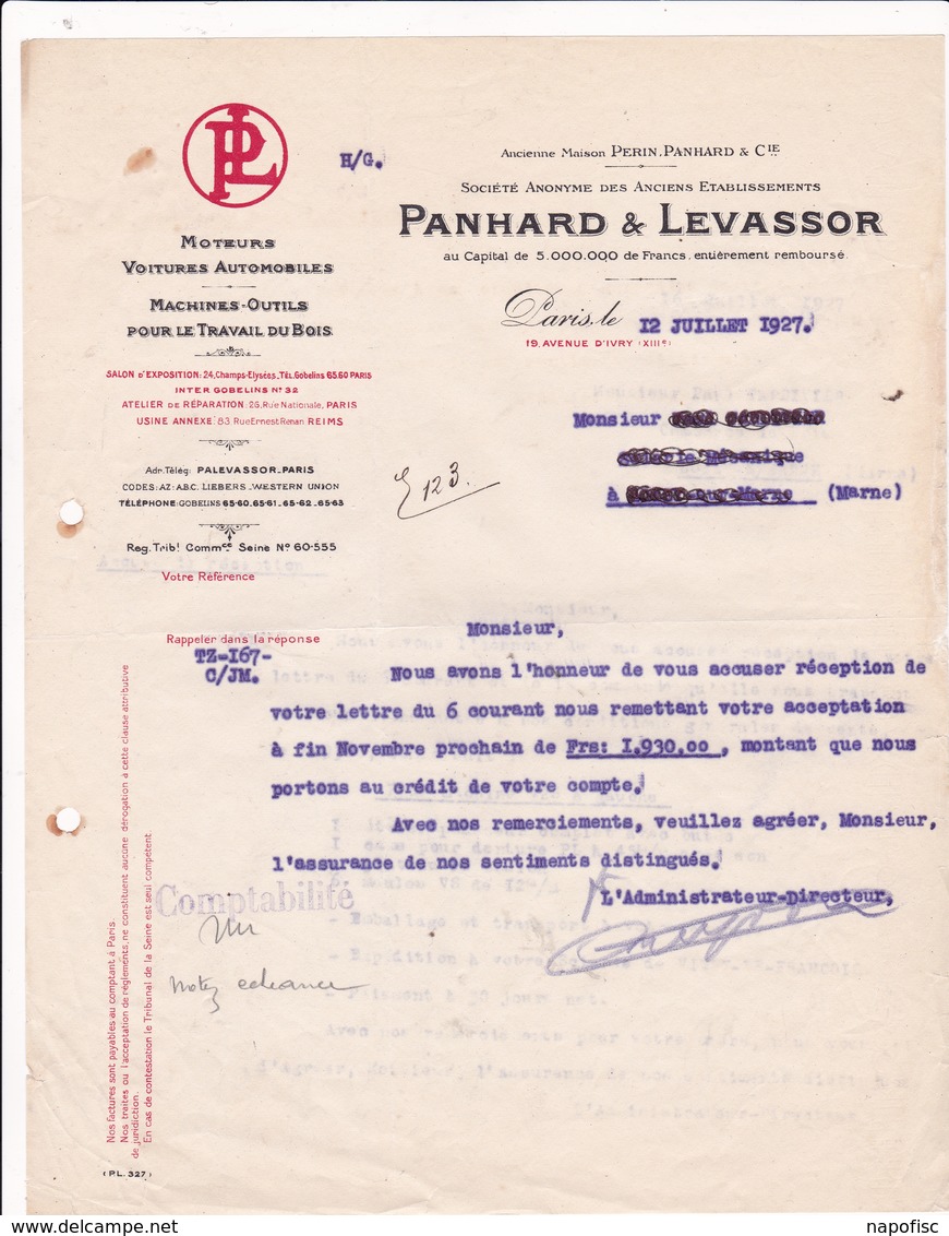 75-Panhard-Levassor Voitures Automobiles-Moteurs-Machines-Outils....Paris XII ème 1927 - Cars