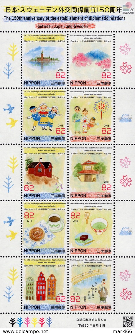 Japan - 2018 - 150th Anniversary Of Diplomatic Relations Between Japan And Sweden - Mint Souvenir Sheet - Nuevos