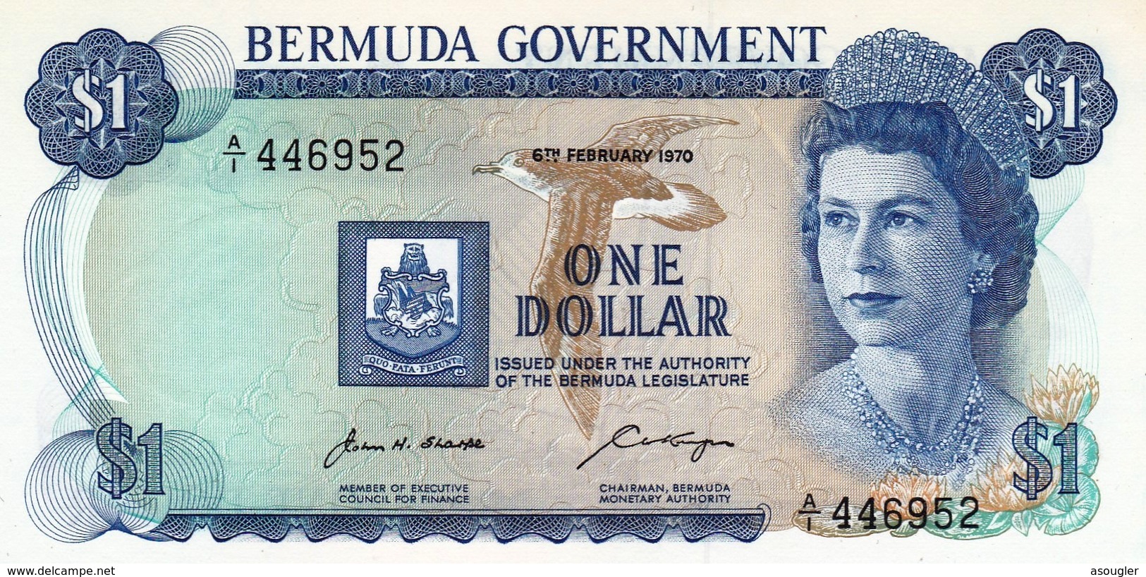 BERMUDA 1 DOLLAR 1970 UNC P-23a "free Shipping Via Registered Air Mail" - Bermudas