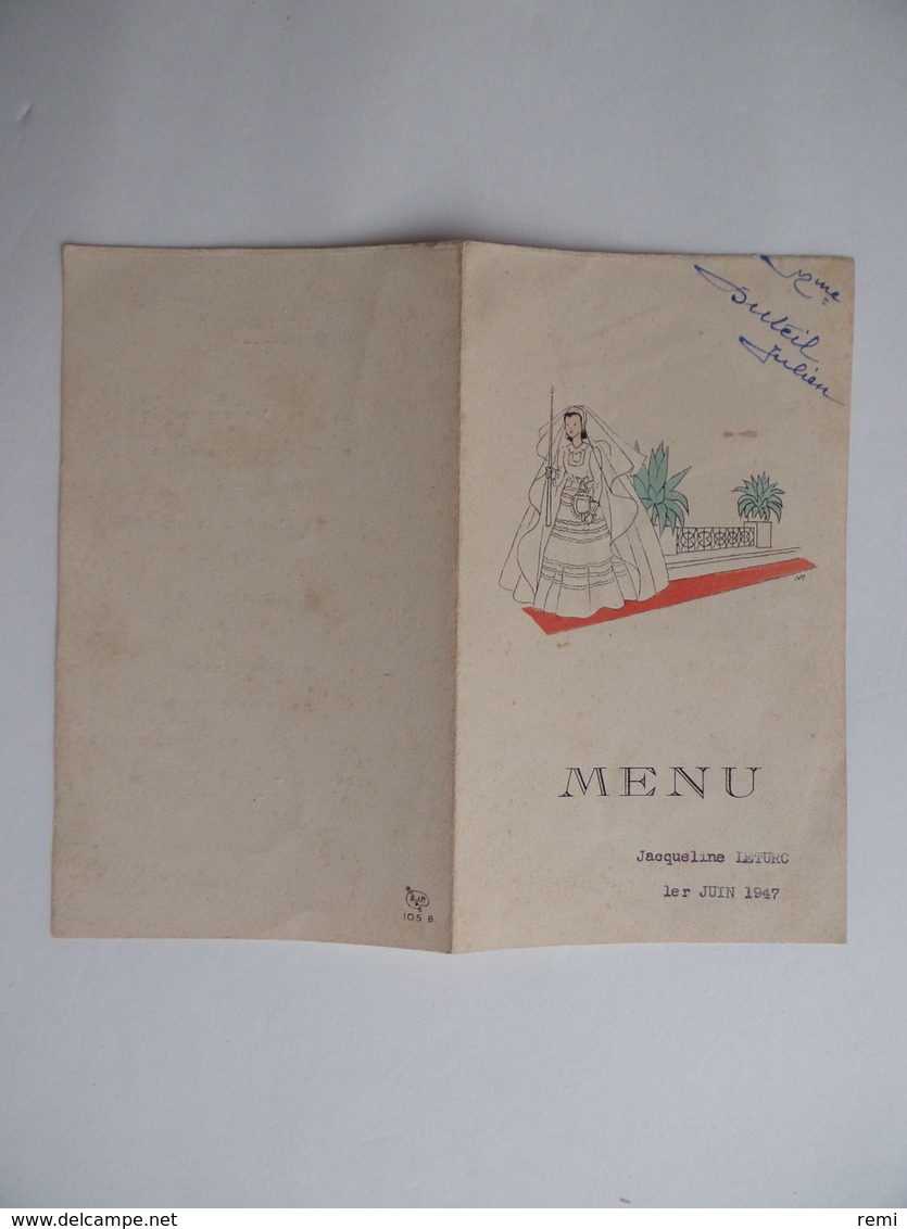 Souvenir De MARIAGE 1er Juin 1947 Avec Menu Image Pieuse Religion - Mariage