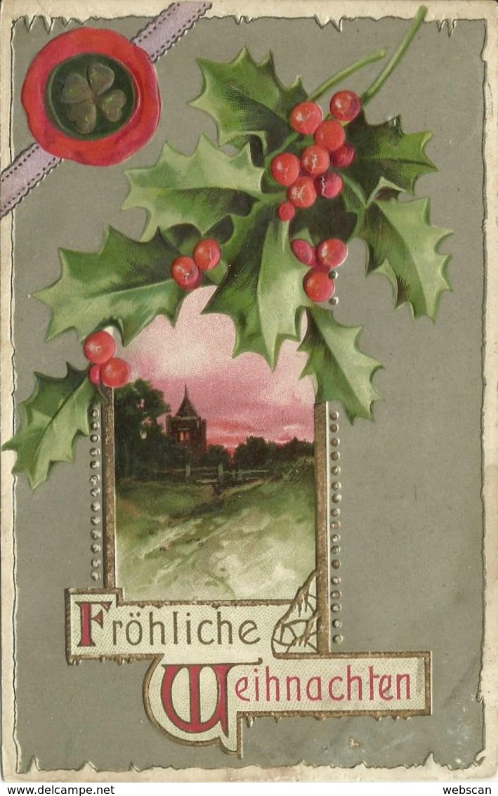 AK Weihnachten / Christmas Mistelzweig + Kleeblatt Geprägt / Embossed  Color 1910 #51 - Sonstige & Ohne Zuordnung